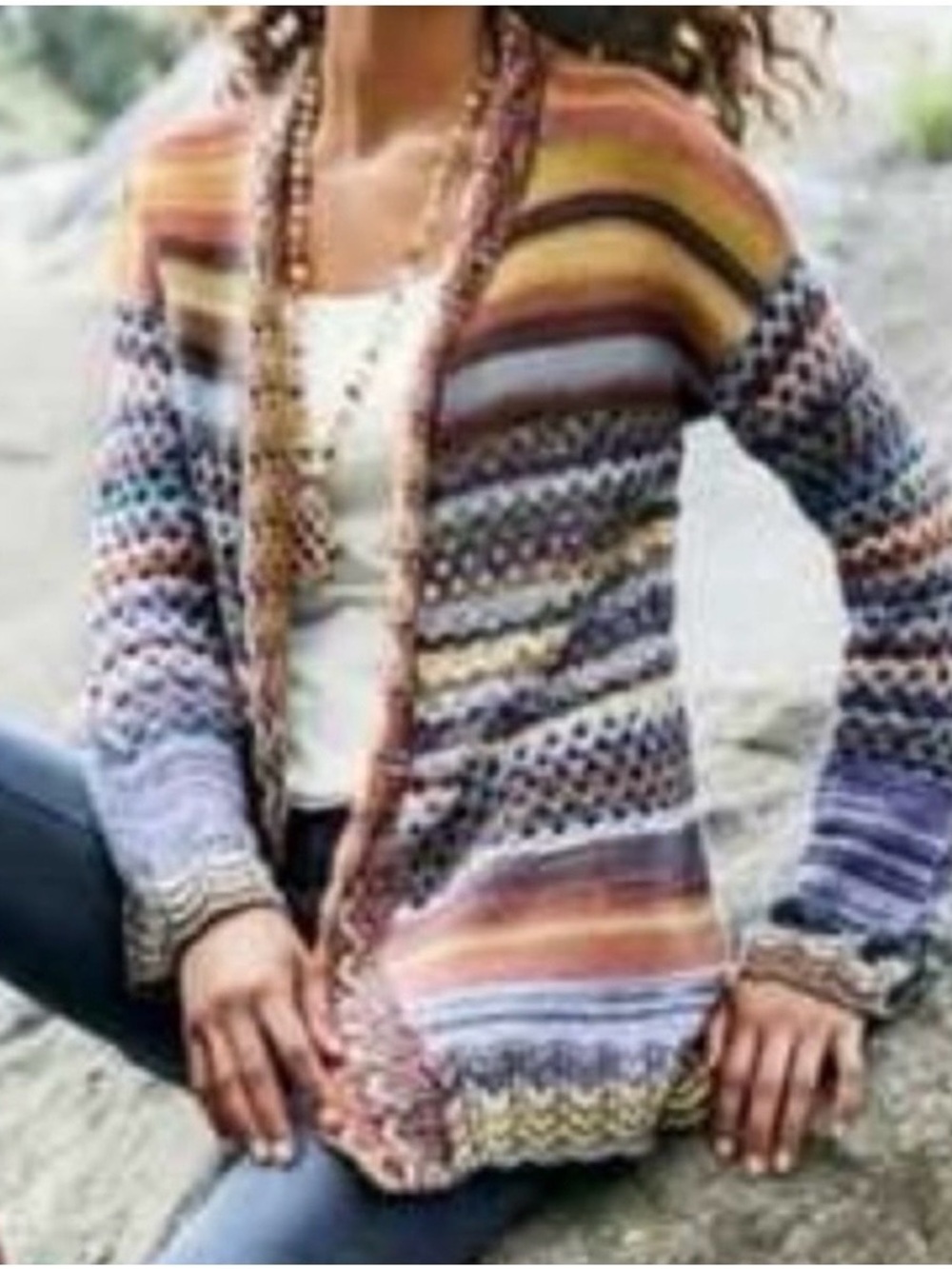 XL Soft Surroundings Ali Miles Western Striped Open Front Cardigan XL Boho